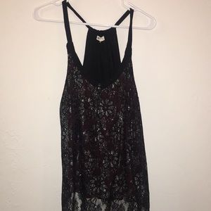 Sparkly tank top with burgundy underlayer